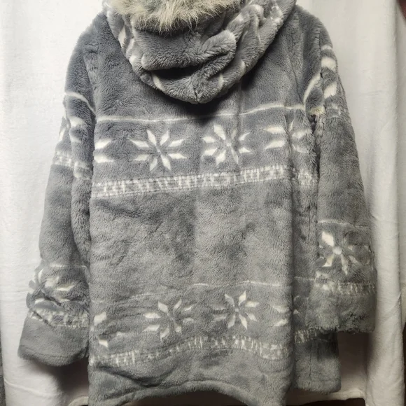 SUPER WARM Vintage faux fur Hooded Winter Coat Wide Sleeves- Snowflake ❄️ design - Picture 3 of 8